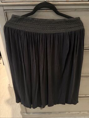 Black Smocked Waist Flowing Midi Skirt
